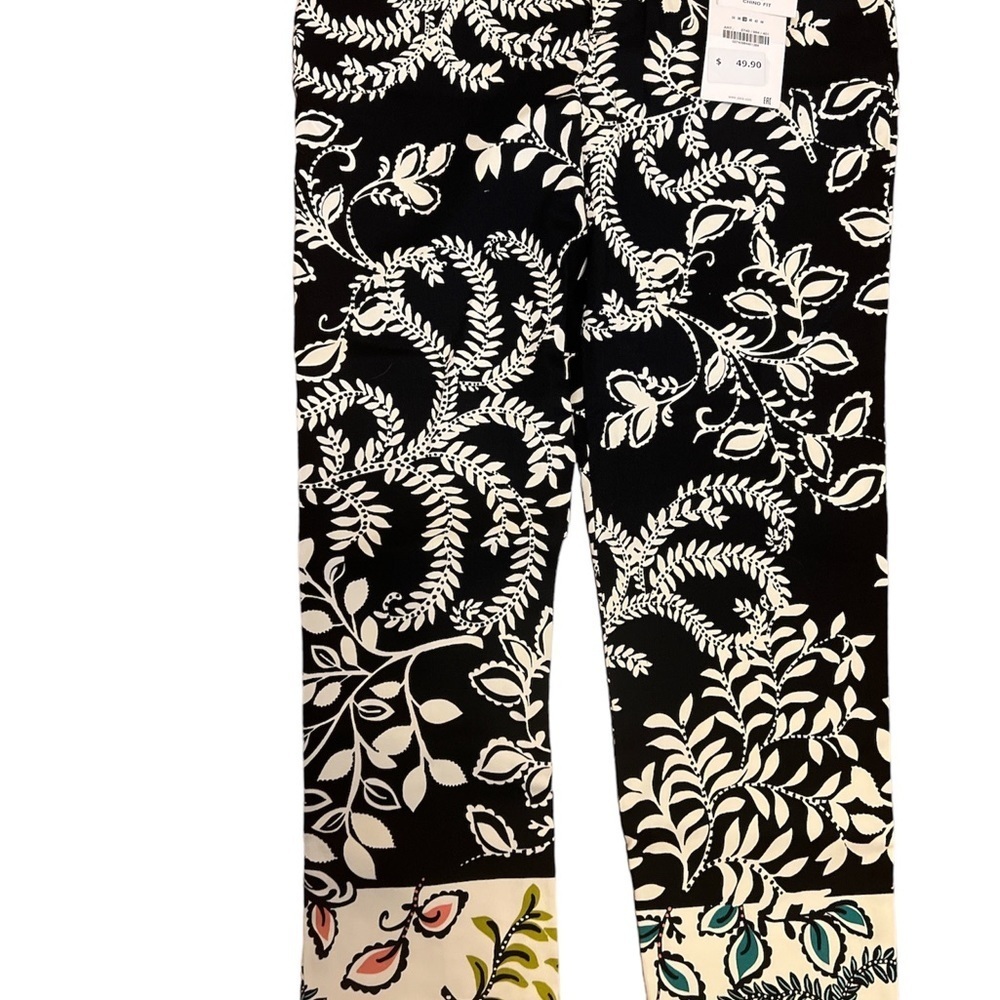 Zara Black/Cream w/Floral Hem Ankle Pants , 38/6 cotton/elastane blend - Picture 2 of 2